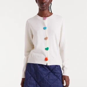 Cárdigan punto con detalle de corazones blanco