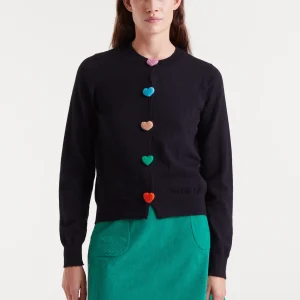 Cárdigan punto con detalle de corazones negro