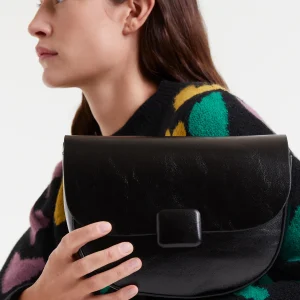 Bolso de hombro con piel sintética negro