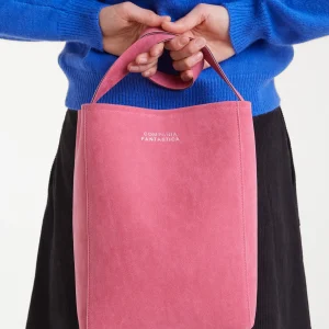 Bolso de hombro con gamuza rosa