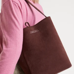 Bolso de hombro con gamuza marrón