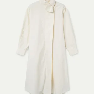 Vestido midi blanco roto cuello lazado