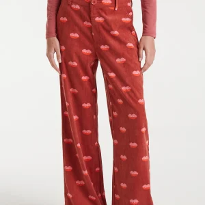 Pantalón de pana estampando Lips