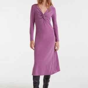 Vestido midi lila con escote anudado