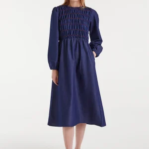 Vestido midi 100% algodón chambray azul