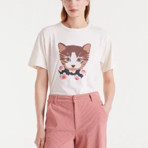 Camiseta 100% algodón con estampado de gatito