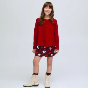 Jersey de niña punto fino y manga larga rojo