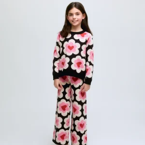 Pantalón de niña punto estampado de corazones SweetHeart
