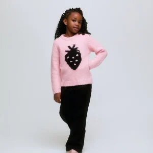 Jersey de niña de punto rosa con print de fresa