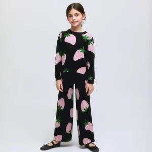 Pantalón de niña punto estampado de fresas Morango