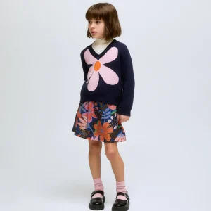 Jersey de niña de punto azul marino con print de flor