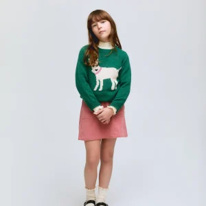Jersey de niña de punto verde con print de perro