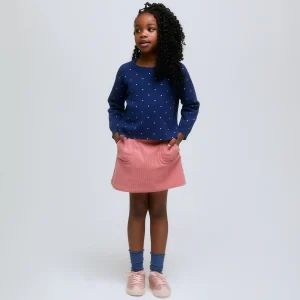 Jersey de niña de punto azul marino con lunares rosas