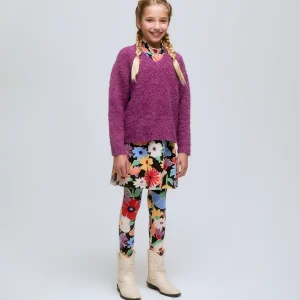 Jersey de niña de punto berenjena con textura