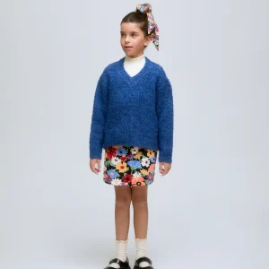 Jersey de niña de punto azul con textura