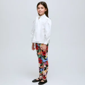 Camisa blanco de algodón con lazo al cuello