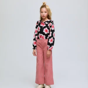 Pantalón de niña de corte recto de pana rosa