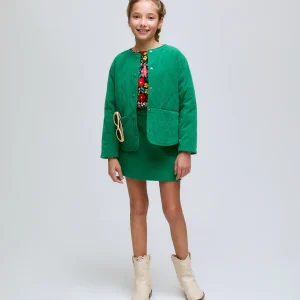 Chaqueta de niña en pana verde con bolsillos