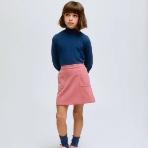 Jersey de niña azul de cuello alto y puños fruncidos