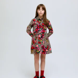 Vestido corto de niña con estampado floral Giardino y bolsillos laterales.