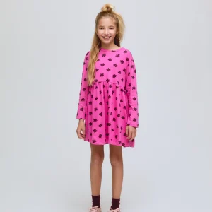 Vestido corto de niña en color rosa estampado Daisy.