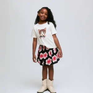 Camiseta de niña en color blanco con estampado de gatito.