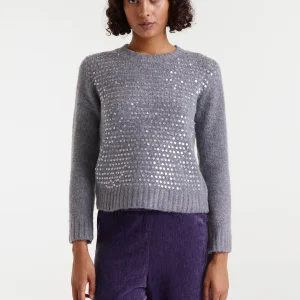 Jersey de punto gris con detalles en lentejuela