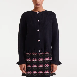 Cárdigan punto negro con detalle de corazones