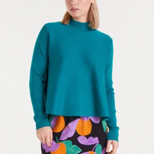 Jersey evasé cuello perkings turquesa