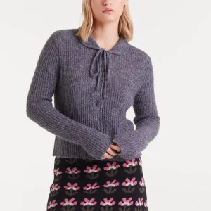 Cárdigan de punto con lazada gris