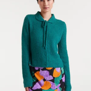 Cárdigan de punto con lazada turquesa