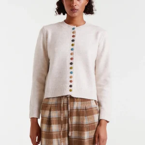 Cárdigan de punto cuello redondo beige