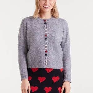 Cárdigan de punto cuello redondo gris