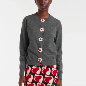 Cárdigan punto fino con detalle floral gris