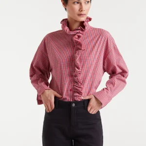 Camisa 100% algodón estampado cuadro vichy rojo