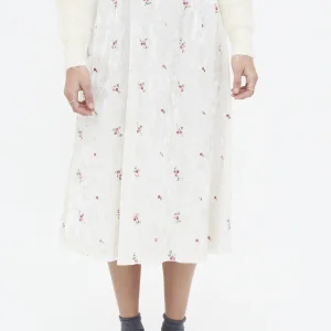 Falda midi terciopelo con bordado floral