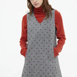 Vestido corto tweed con estampado de corazones negro