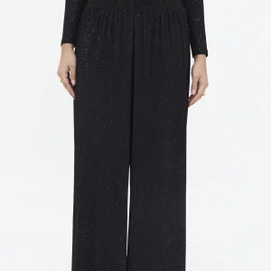 Pantalón crepé plisado con lúrex negro