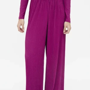 Pantalón crepé plisado con lúrex magenta