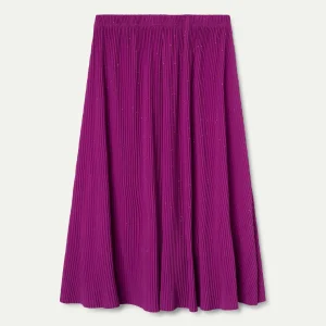 Falda midi magenta plisada con lurex