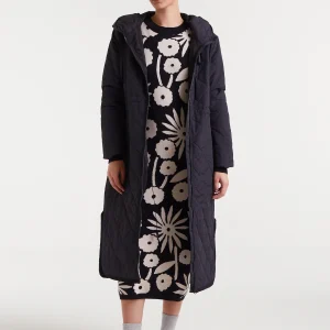 Abrigo acolchado largo con capucha negro