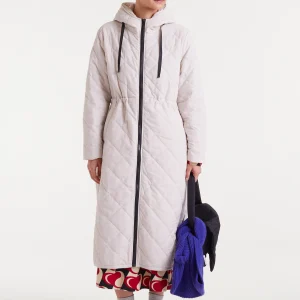 Abrigo acolchado largo con capucha blanco
