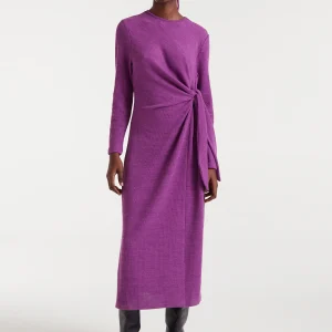 Vestido largo punto canalé magenta