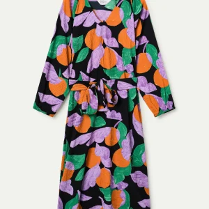 Vestido midi escote pico con estampado Apricot