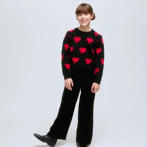 Jersey negro de niña con estampado de corazones rojos Heart Attack