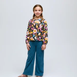 Pantalón ancho de niña de pana color azul