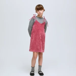 Vestido corto de niña de tirantes de pana rosa