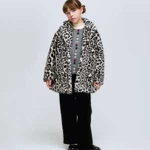 Abrigo de pelo sintético de niña con estampado Animal Print