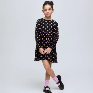 Vestido corto de niña de manga larga con estampado de corazones Porpourri