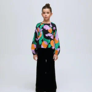 Top de niña de manga larga de estampado tropical Apricot